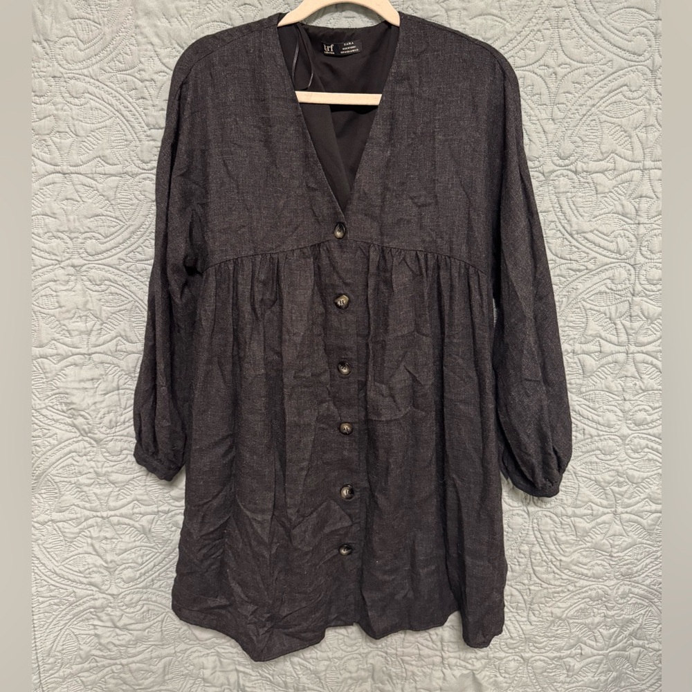 Zara Dark Gray Button-Front Mini Dress